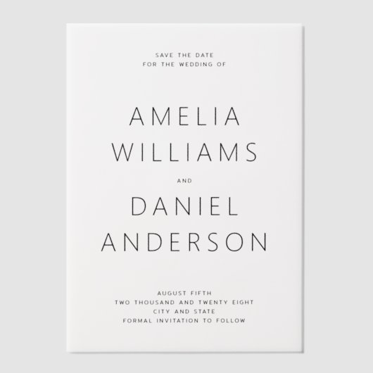 日モダンミニマル付の保存 ベラム紙招待状 (正面)