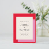 日モダン付はっきりしたを保存するピンクの赤い結婚式 ポストカード (スタンド正面)