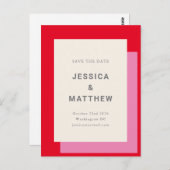日モダン付はっきりしたを保存するピンクの赤い結婚式 ポストカード (正面/裏面)