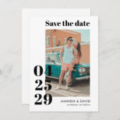 日モダン付はっきりした結婚式の日付の写真カードを保存 招待状 (正面/裏面)