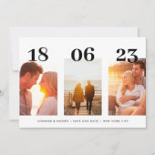 日モダン付はっきりした3枚の写真QRコード日付を保存 セーブザデート (正面)