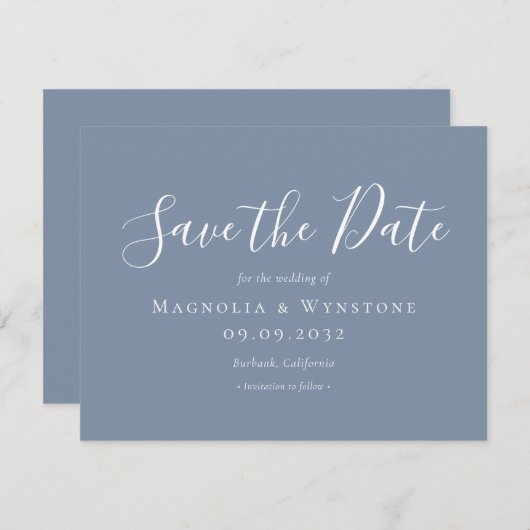 日モダン付を保存する埃っぽい青い結婚式 セーブザデート (正面/裏面)
