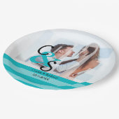 日モダン写真ラブカップルパーティー-ターコイズPap ペーパープレート (アングル)