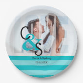 日モダン写真ラブカップルパーティー-ターコイズPap ペーパープレート (正面)