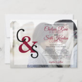 日モダン結婚か記念日 – Red Maroon 招待状 (正面)