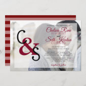 日モダン結婚か記念日 – Red Maroon 招待状 (正面/裏面)