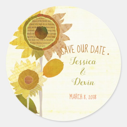 日ユニーク付を保存したひまわり結婚式 ラウンドシール (正面)