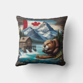 日中のカナダビーバーバイマウンテンレイク クッション (裏面)