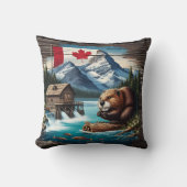 日中のカナダビーバーバイマウンテンレイク クッション (正面)
