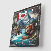 日中のカナダビーバーバイマウンテンレイク スクエア壁時計 (傾斜)