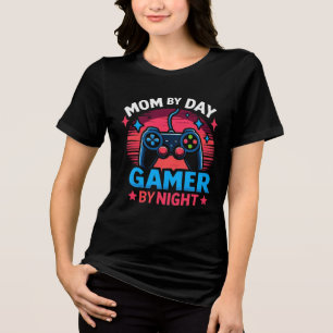 日中はママ 夜はゲーマー: レトロコントローラーサンセット トライブレンドTシャツ