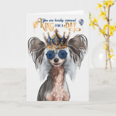 日中国のの誕生日に冠をかぶった犬の王 カード (黄色い花)