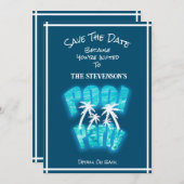 日付おもしろいプールのパーティー誕生日青 セーブザデート (正面/裏面)