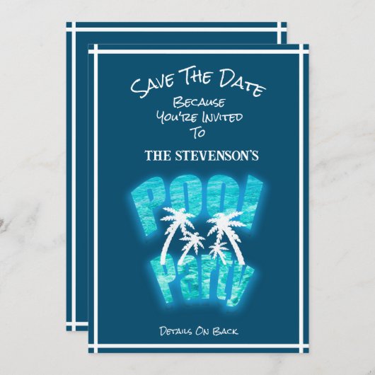 日付おもしろいプールのパーティー誕生日青 セーブザデート (正面/裏面)