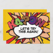 日付おもしろいモダン漫画ブックアーポップ・アートのトの変更 招待状 (正面/裏面)