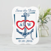 日付お知らせカード アンカー 海事 ネイビーブルー 赤 セーブザデート (スタンド正面)