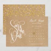 日付お知らせ カレンダー ゴールド ハート ラスティック クラフト セーブザデート (正面/裏面)