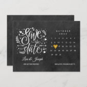 日付お知らせ カレンダー ゴールド ハート 黒板 案内ポストカード (正面/裏面)