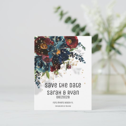 日付きらめくを保存してブルゴーニュ海軍の結婚式 案内状 (スタンド正面)