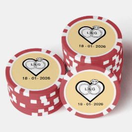 日付とイニシャル入りハートの結婚指輪 ポーカーチップ