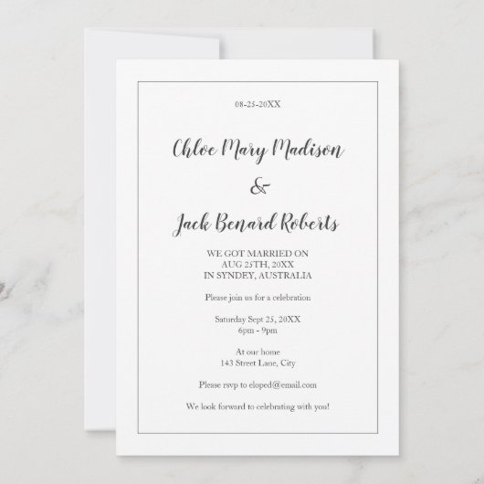 日付と共にシンプル結婚のお知らせを開催 招待状 (裏面)