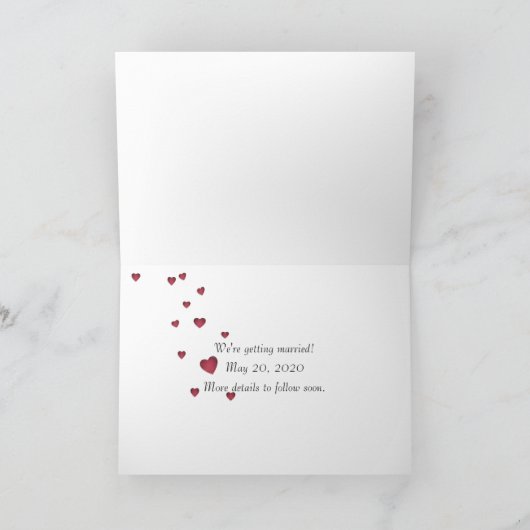 日付と融解する氷のハートをバラで保存 案内状 (内部)