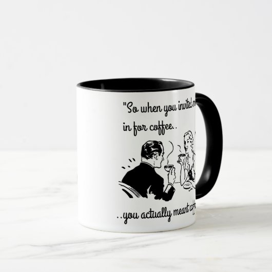 日付のおもしろいなコーヒーユーモアのレトロのカップル マグカップ (正面右)