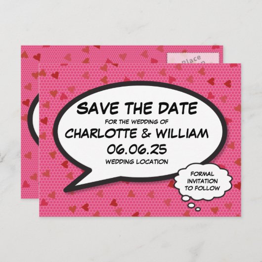 日付のおもしろいレトロ漫画ブックのアーポップ・アートのト インビテーションポストカード (正面/裏面)