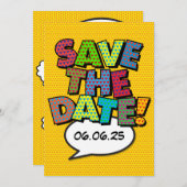 日付のおもしろいレトロ漫画ブックのアーポップ・アートのト 招待状 (正面/裏面)