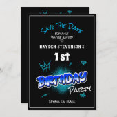 日付のお子様の誕生日パーティーの招待を保存する セーブザデート (正面/裏面)