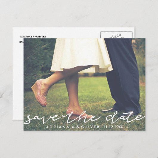 日付のお洒落タイポグラフィ写真の保存 案内ポストカード (正面/裏面)