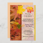 日付のかえでの葉の秋の結婚式を救って下さい セーブザデート (正面/裏面)