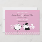 日付のかわいい鳥平らなカードを救って下さい セーブザデート (正面)