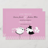 日付のかわいい鳥平らなカードを救って下さい セーブザデート (正面/裏面)