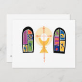 日付のはがきを節約するステンドグラスの窓 案内ポストカード (正面/裏面)