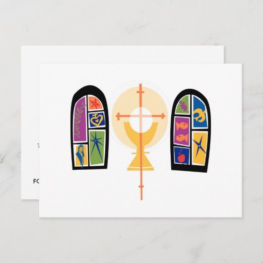 日付のはがきを節約するステンドグラスの窓 案内ポストカード (正面/裏面)