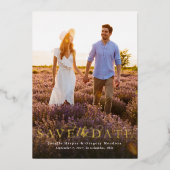 日付のをシンプル縦エレガントに1つ保存する 箔招待状 (正面)