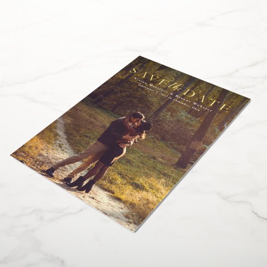 日付のをシンプル縦エレガントに1つ保存する 箔招待状 (回転した状態)