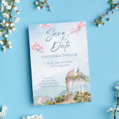 日付のインディアンの結婚クジャクのダスティブルーを保存 招待状