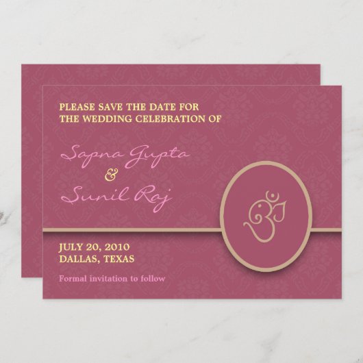 日付のインドのスタイル平らなカードを救って下さい セーブザデート (正面/裏面)