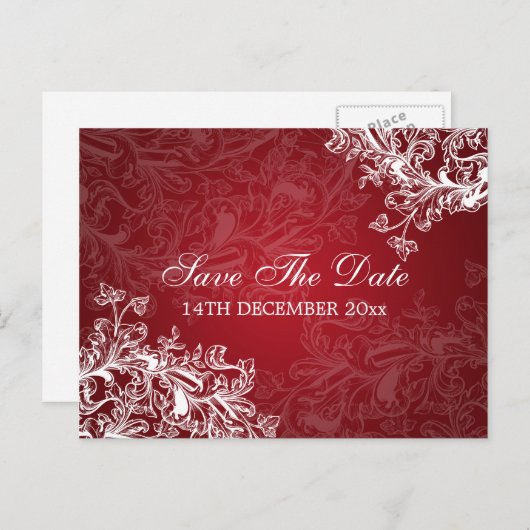 日付のエレガントヴィンテージが赤く渦巻く 案内ポストカード (正面/裏面)