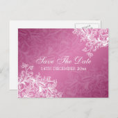 日付のエレガントヴィンテージをピンクに渦巻く 案内ポストカード (正面/裏面)