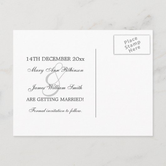 日付のエレガントヴィンテージをピンクに渦巻く 案内ポストカード (裏面)