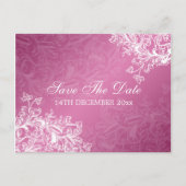 日付のエレガントヴィンテージをピンクに渦巻く 案内ポストカード (正面)