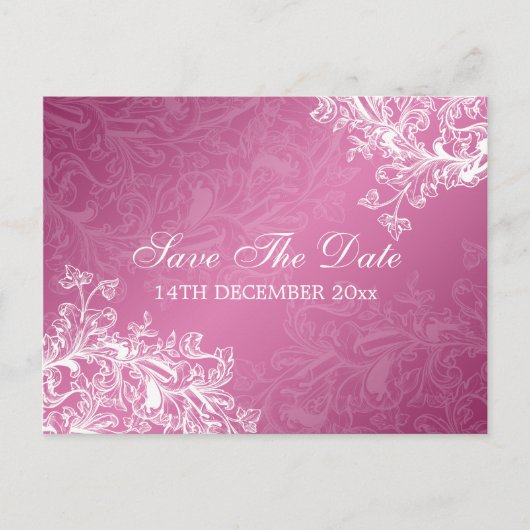 日付のエレガントヴィンテージをピンクに渦巻く 案内ポストカード (正面)