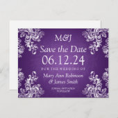 日付のエレガントヴィンテージ渦巻き旋回2紫を保存 案内ポストカード (正面/裏面)