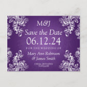 日付のエレガントヴィンテージ渦巻き旋回2紫を保存 案内ポストカード (正面)