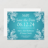 日付のエレガント保存ヴィンテージ旋回2ターコイズ 案内ポストカード (正面/裏面)