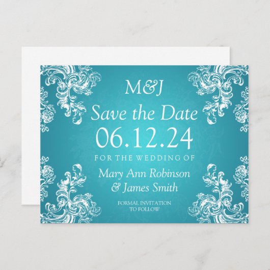 日付のエレガント保存ヴィンテージ旋回2ターコイズ 案内ポストカード (正面/裏面)