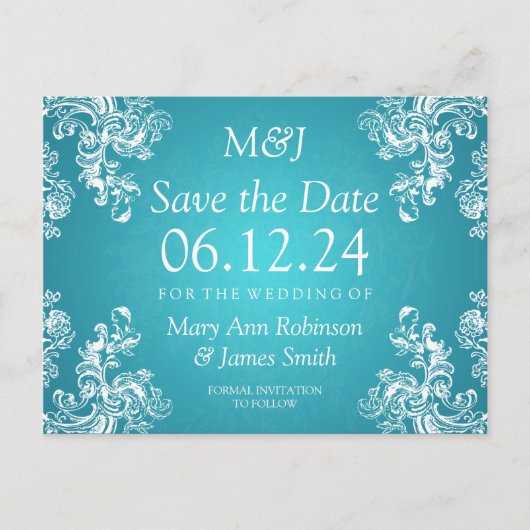 日付のエレガント保存ヴィンテージ旋回2ターコイズ 案内ポストカード (正面)